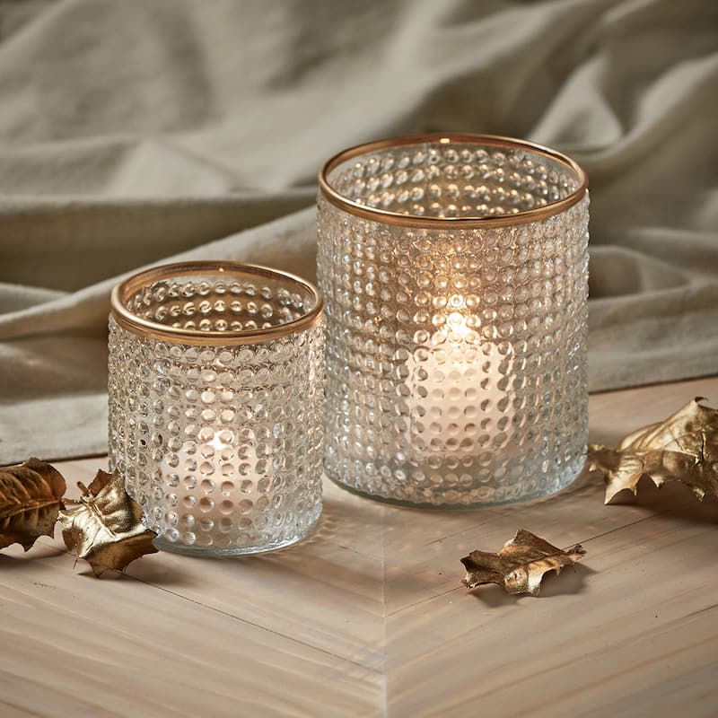 Luminous Bubble Textured Clear Glass Tealight Holder Small Tabletop Mantel Centerpiece Wedding Decorations, 4.0 inch