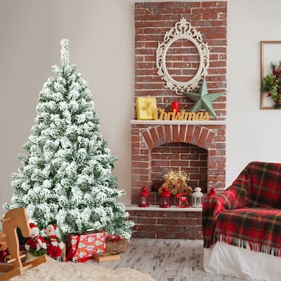 Gymax 4.5ft Snow Flocked Christmas Tree Hinged Artificial Pine Tree w/ - See Details