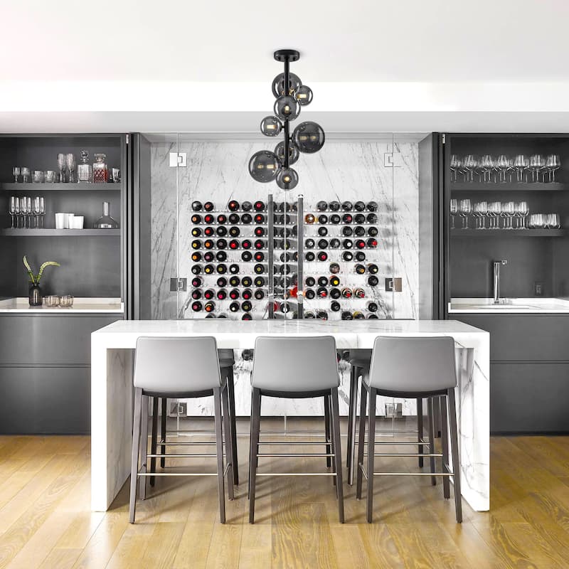 8 Lights Modern Semi-Flush Mount Ceiling Light Smoky Gray Glass Globe