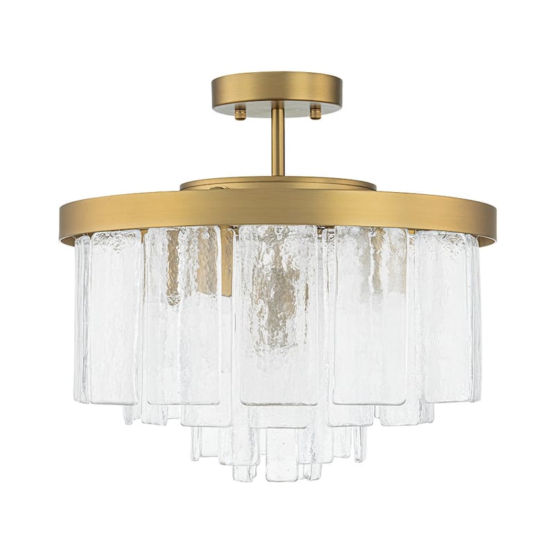 5-Light Tiered Water Glass Round Semi Flush Chandelier