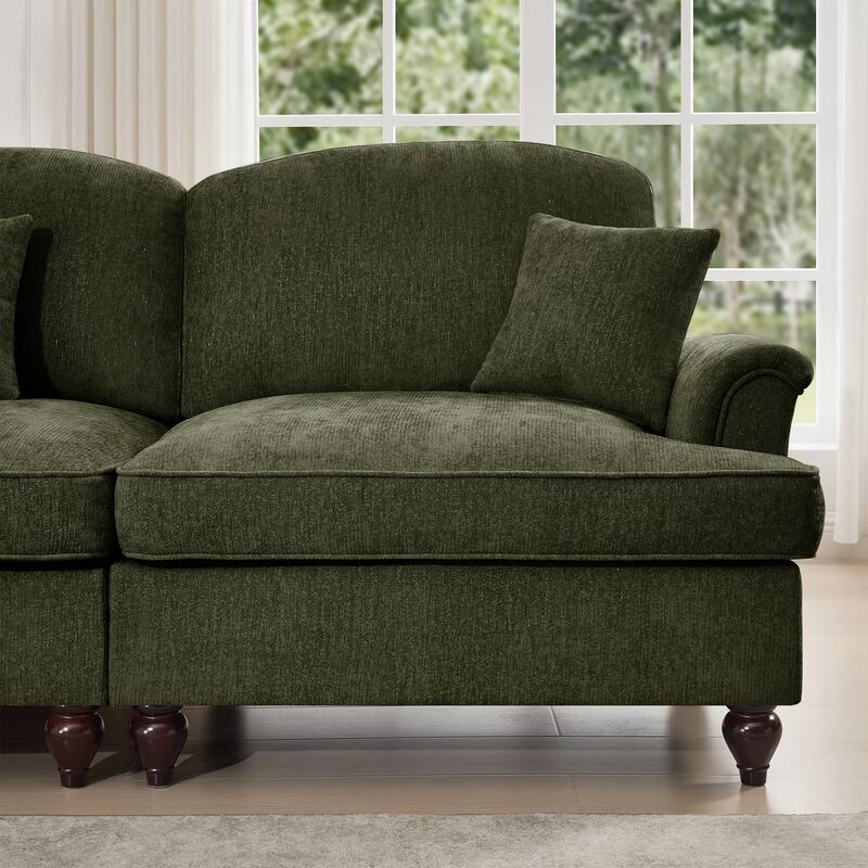 GDFStudio - Elegant Mid-Century Chenille 2-Seater 76.4" L-Shaped Modular Loveseat Sofa with Ottoman