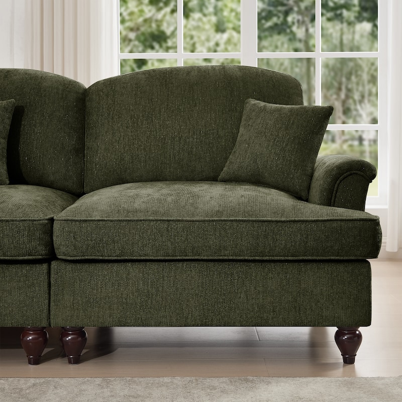 Mid-Century 2-Seat Sofa Couch with Flared Arms & Removable Ruffled Skirts, Retro Chenille Upholstered Loveseat for Living Room