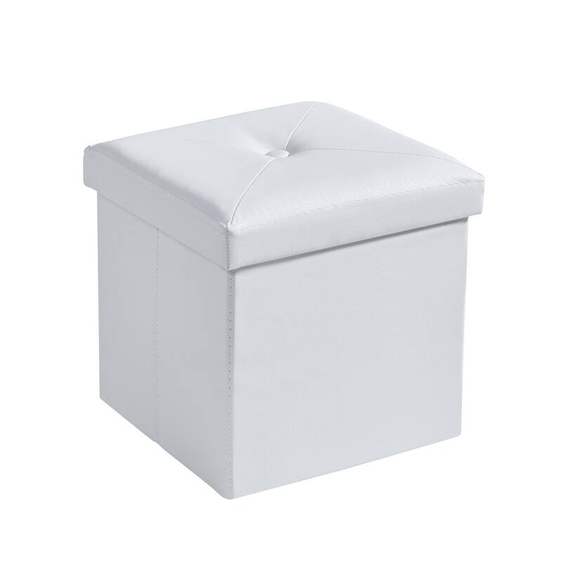 Folding Storage Ottoman, Foot Rest Stool Footstool, Leather Tufted Ottoman, Small Ottoman Cube for Living Room Bedroom Dorm