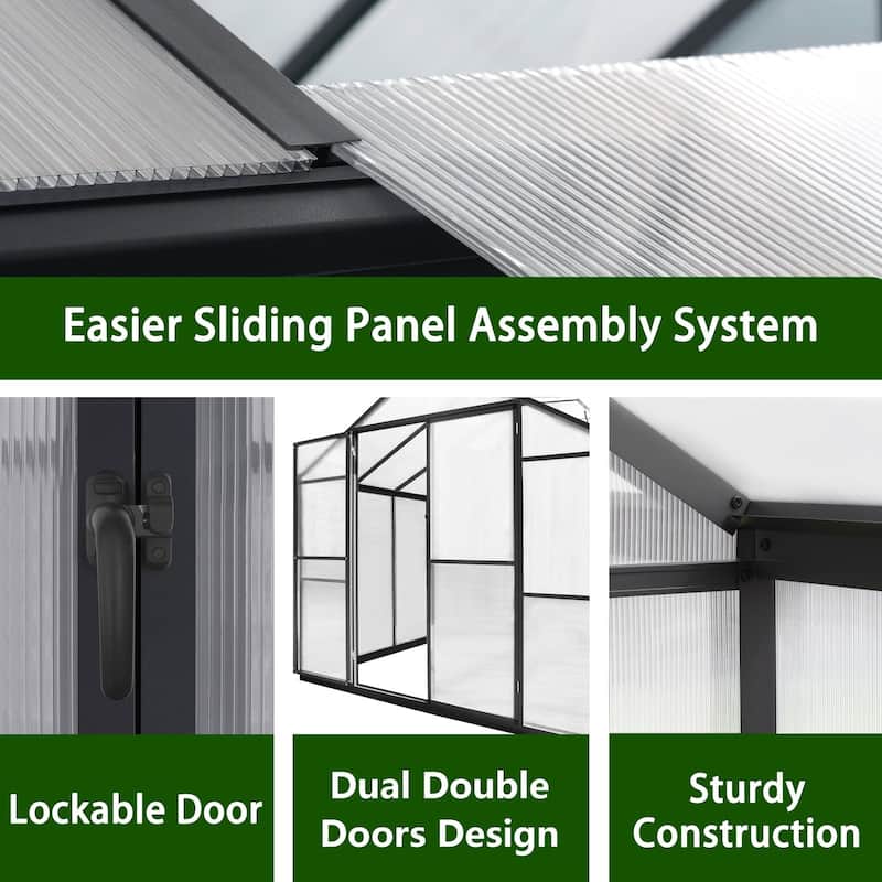 VEIKOUS Aluminum Walk-In Garden Greenhouse Kit with Adjustable Roof Vent and Lockable Door Grey