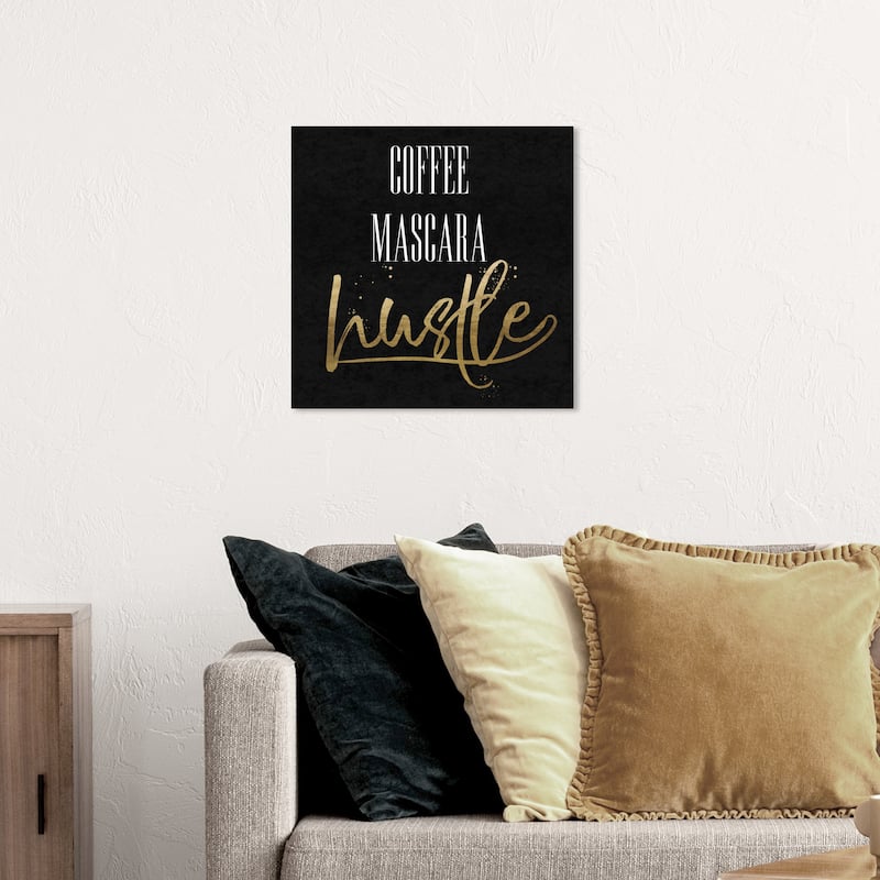 Wynwood Studio 'Coffee Mascara Hustle Velvet' Drinks and Spirits Wall Art Canvas Print Coffee - Black, Gold - 20 x 20