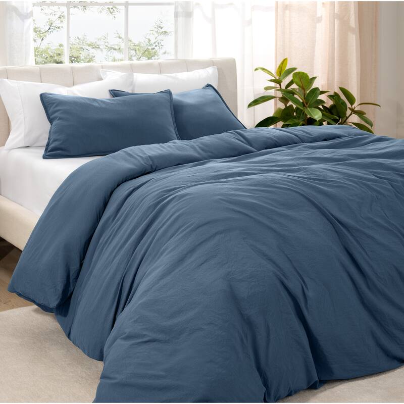 Bare Home Premium Washed Microfiber Duvet Cover and Sham Set - Blue Sea - Twin