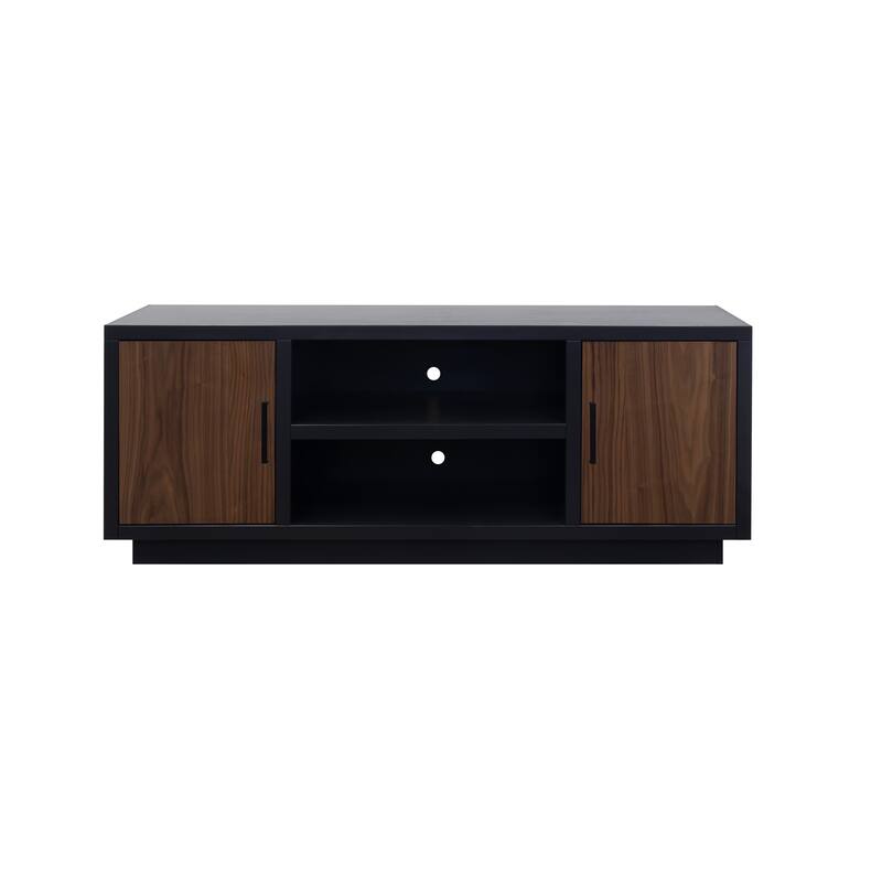 Bridgevine Home Aria 66 inch TV Stand for TVs up to 80 inches, No Assembly Required, Black and Walnut Finish - Black and Walnut