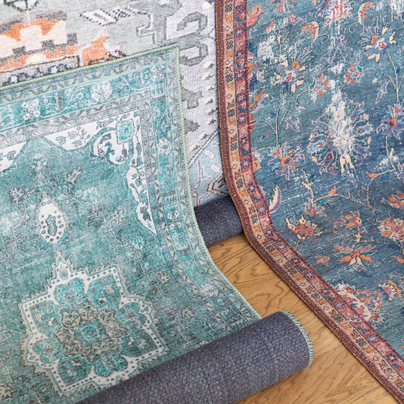 Machine Washable Kate Lester + Jaipur Living Tamara Medallion Teal and Green Area Rug