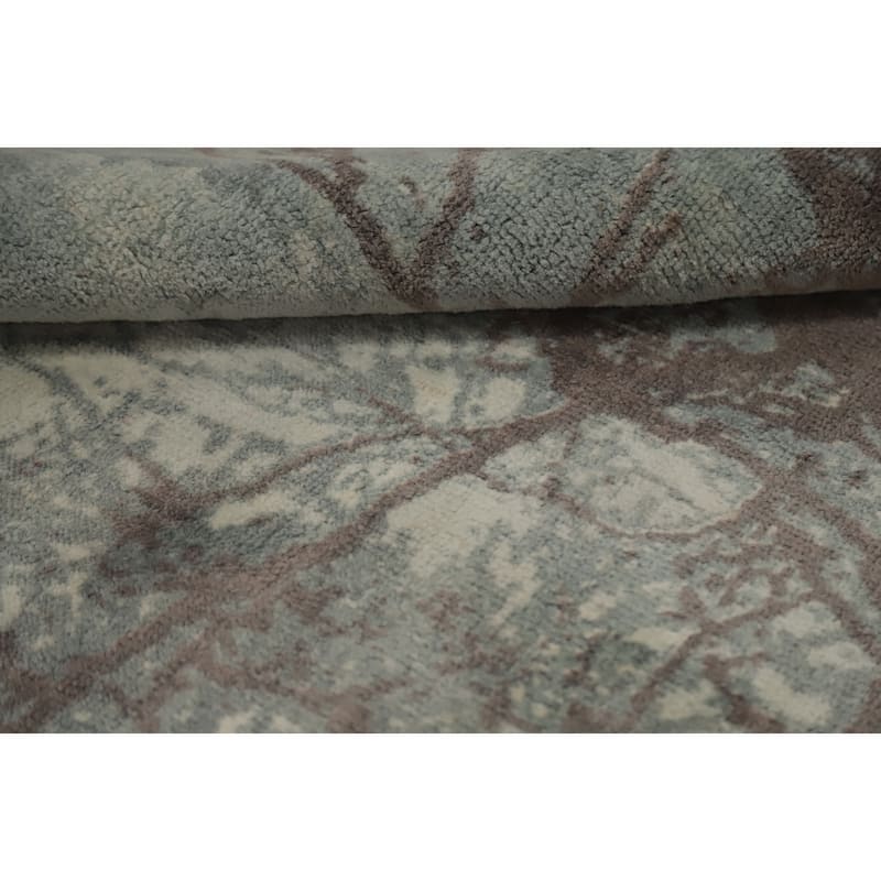 Hand Knotted Oriental Viscose Silk Carpet Modern Pictorial Green Abstract Area Rug - 7' 3'' X 5' 3''