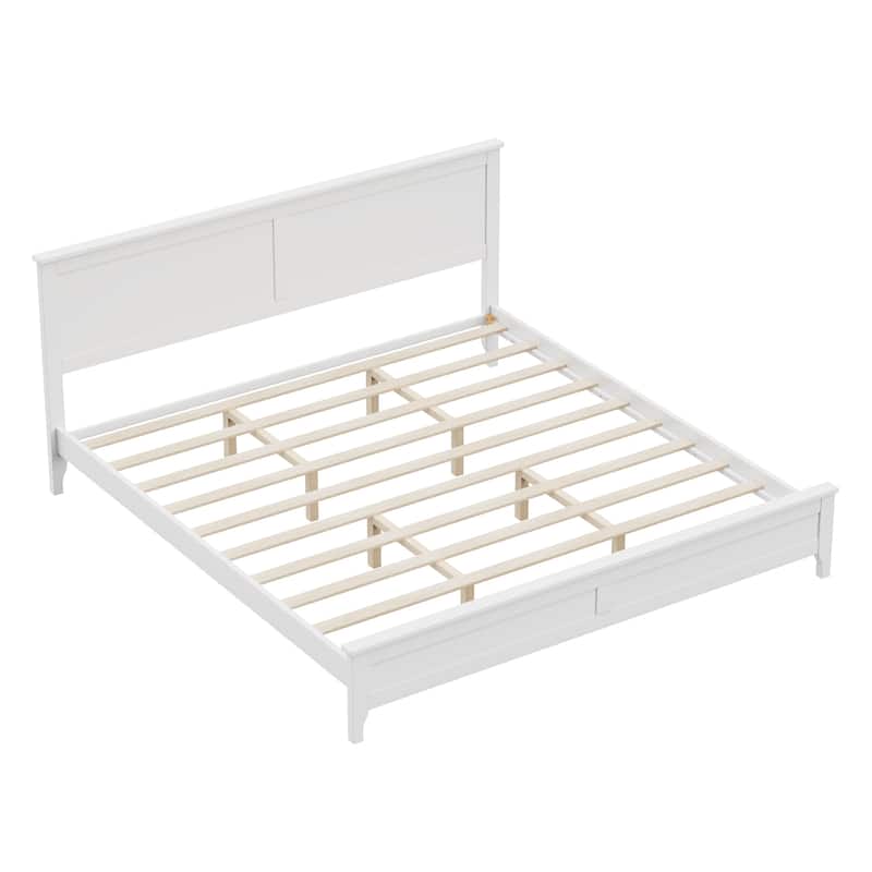 Full/Queen/King Platform Bed with Elegant Slatted Headboard, Modern Wooden Bed Frame with Tapered Wood Legs, No Box Spring Need