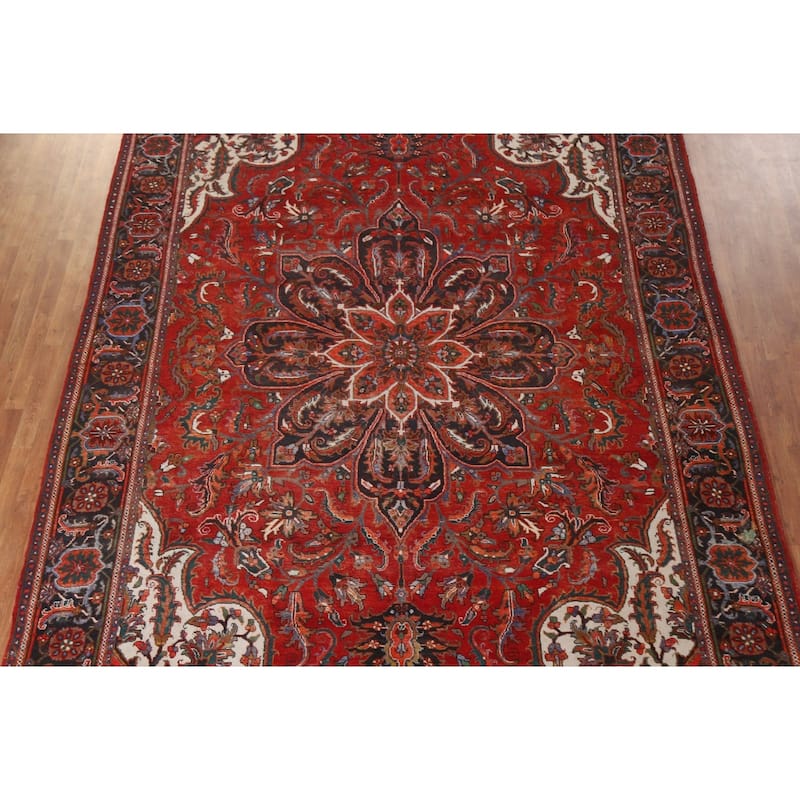 Hand Knotted Oriental 100% Wool Carpet Traditional Floral Red Heriz Area Rug - 13' 8'' X 9' 9''