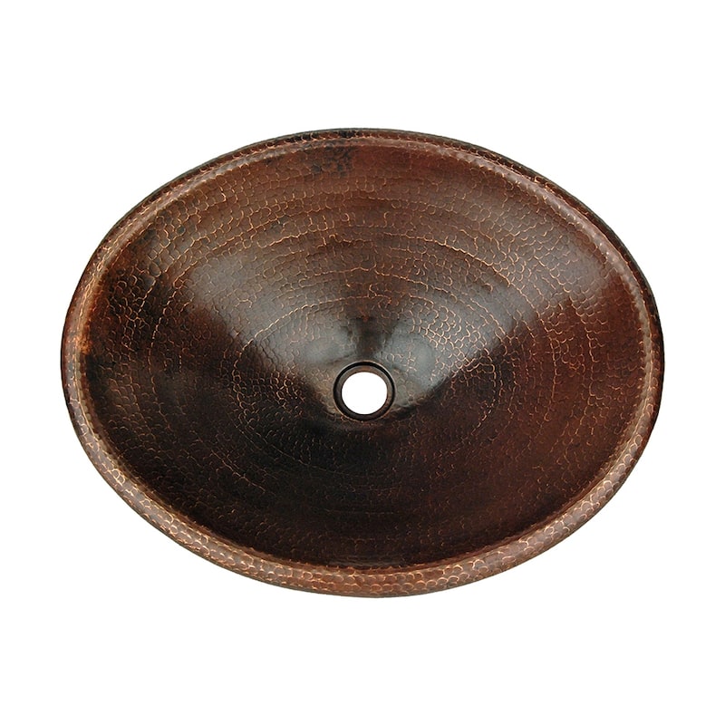 20" Master Bath Oval Self Rimming Hammered Copper Bathroom Sink, Matching Drain and Accessories
