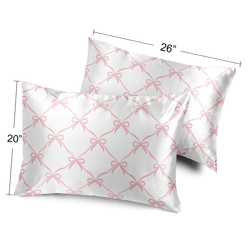 Sweet Jojo Designs Pink Bows Girl Decorative Satin Pillowcases 2 Pack Set - Elegant Bow for Ballerina Ballet Dancer Collection