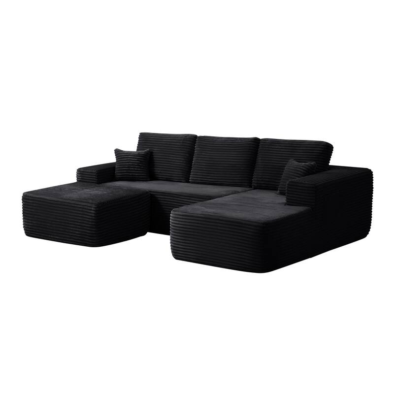 U-Shaped Modular Sectional Sofa with Chaise Lounge & Ottoman, Comfy Deep Seat Cloud Couch, Lounge Sofa with Side Pockets