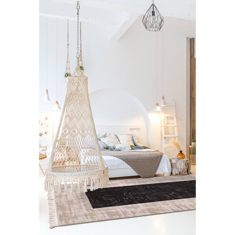 ECARPETGALLERY Hand Loomed Kashkuli Gabbeh Black, Grey Wool Rug - 5'5 x 7'8