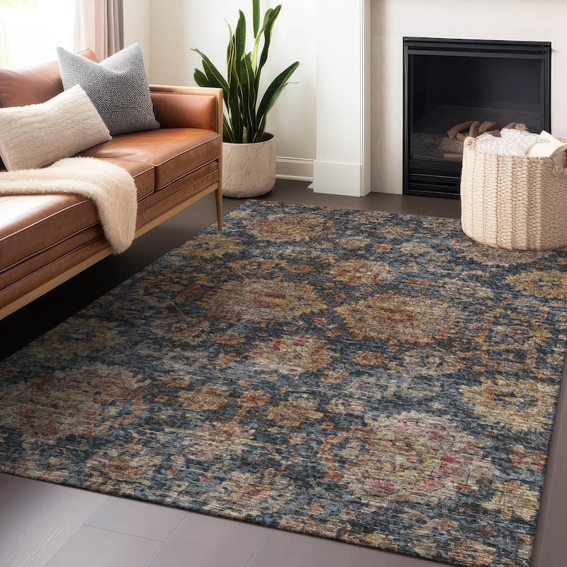 Machine Washable Indoor/ Outdoor Vintage Persian Chantille Rug - Navy - 3' x 5'