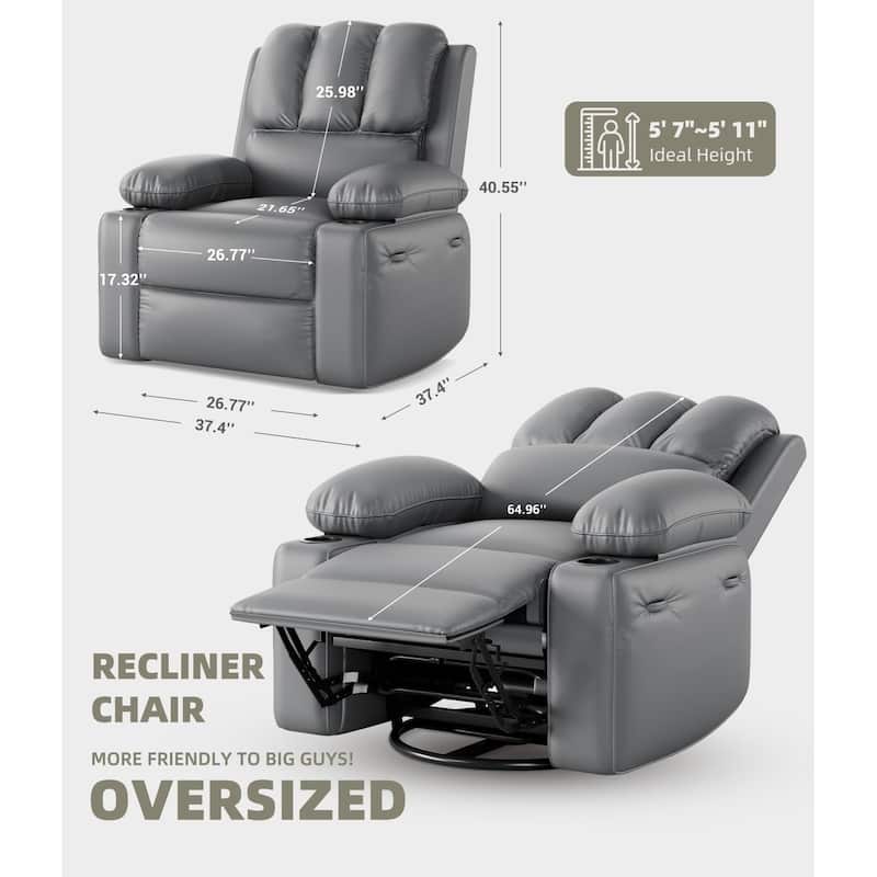 27'' Oversized360° Swivel Recliner Chairs with Heat and Massage