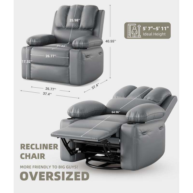Oversized 360 Swivel Recliner Chairs with Heat and Massage