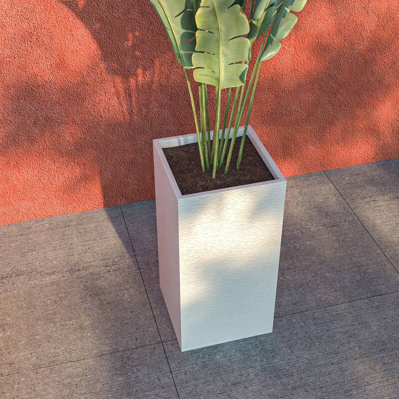 Basalt Modern Tall Square MGO Fiberstone Planter with Drainage, Weather-Resistant Indoor & Outdoor Patio Pot