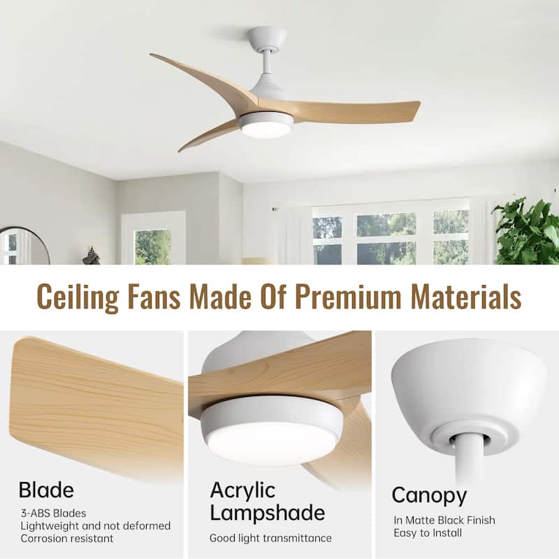 52" Indoor Noiseless Ceiling Fan with Integrated LED Light and Remote