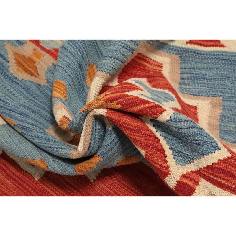 Hand Woven Oriental 100% Wool Carpet Southwestern Tribal Navy Blue & Blues Kilim Area Rug - 8' 2'' X 4' 11''