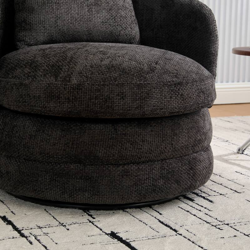 30"W Modern Swivel Barrel Chair with Pillow, Chenille Upholstered Accent Armchair Single Club Sofa Chair
