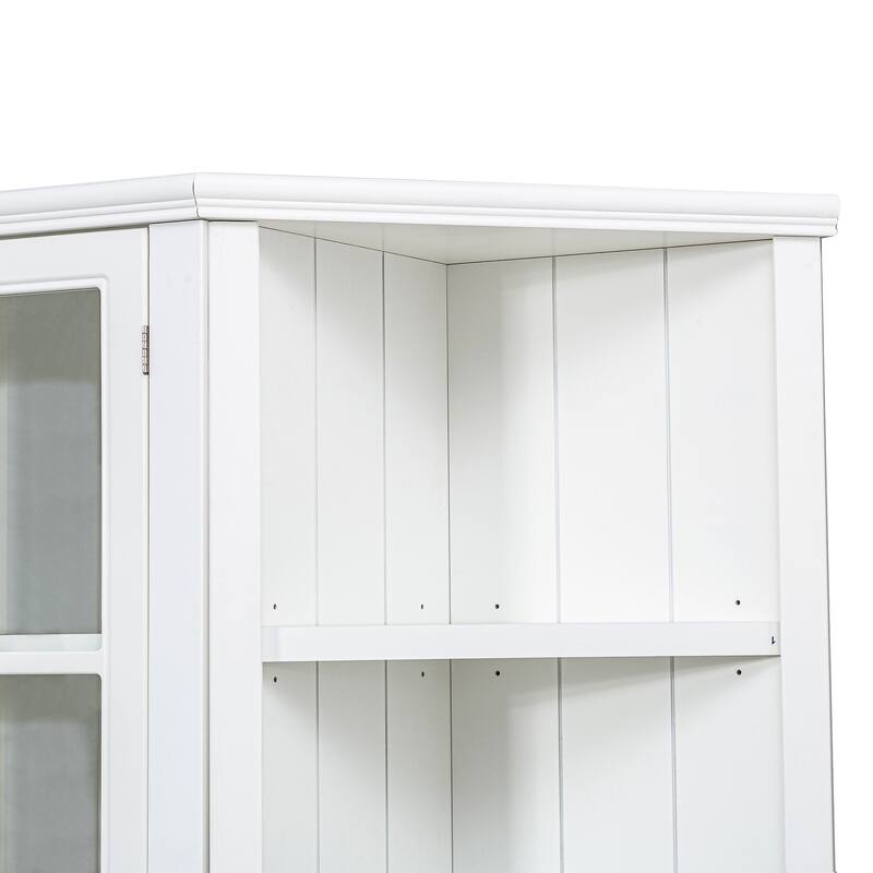 Roomfitters 75.25'' Display Cabinet with Glass Doors and Two Triangle Bookshelves, Retro Wall Storage Unit for Living Room