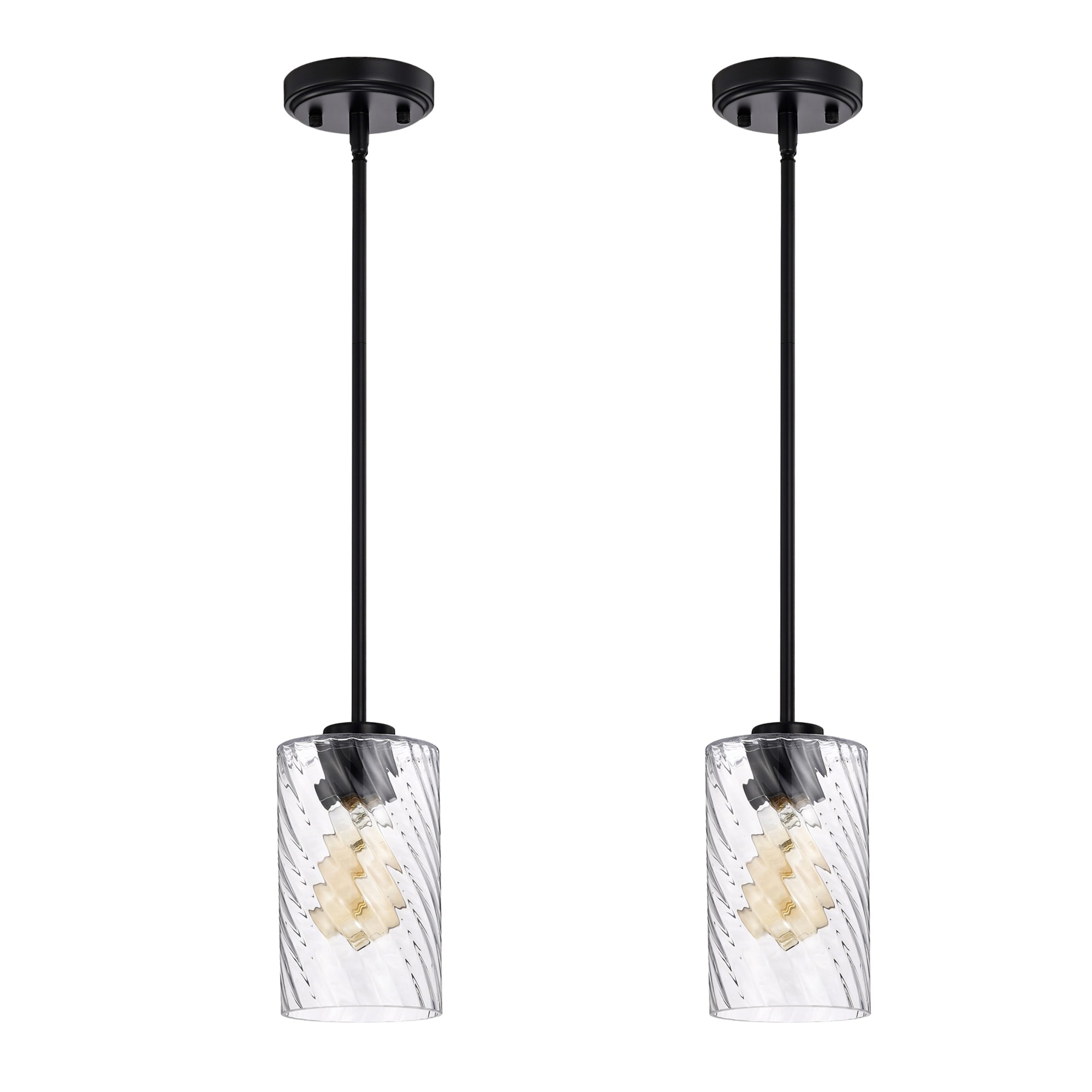 Brushed Nickel/Matte Black 1-Light 5 inch Mini Pendant with Clear Swirl Glass Shade