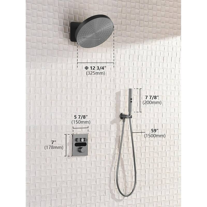 Lefton Shower System in Fahrenheit Display, 13” Overhead Shower Head with All-in-one Handheld Spray Showerhead, SSWM2501