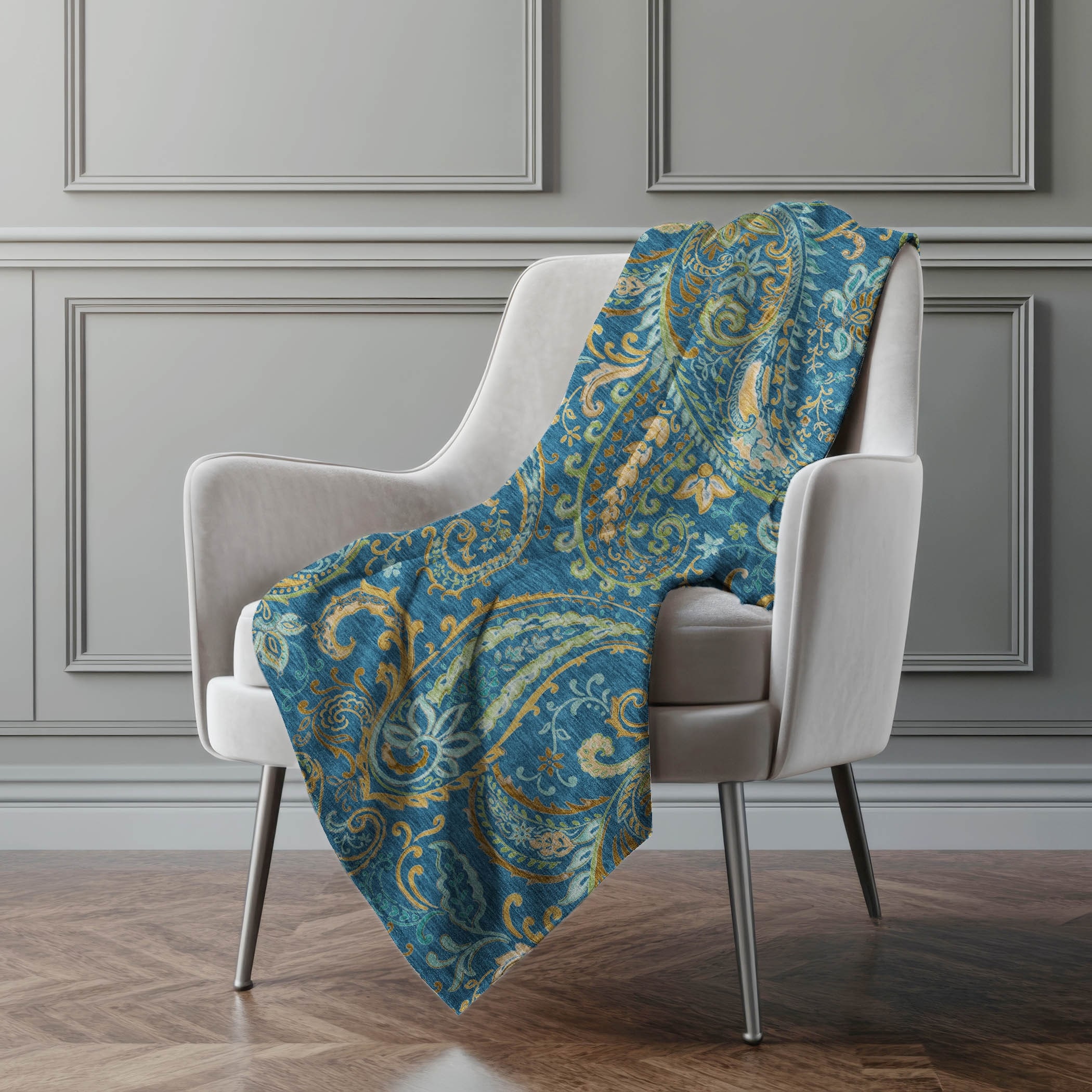 Premium Machine Washable Paisley Sherpa Throw Blanket