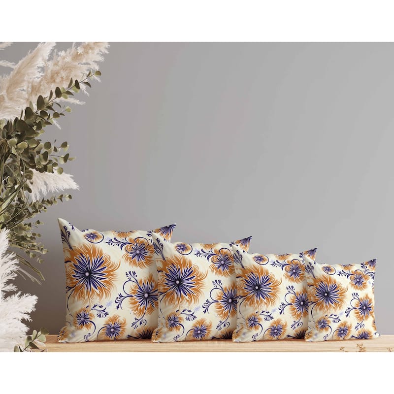 Breezy Flowers Faux Suede Reversible Throw Pillow Orange and Blue