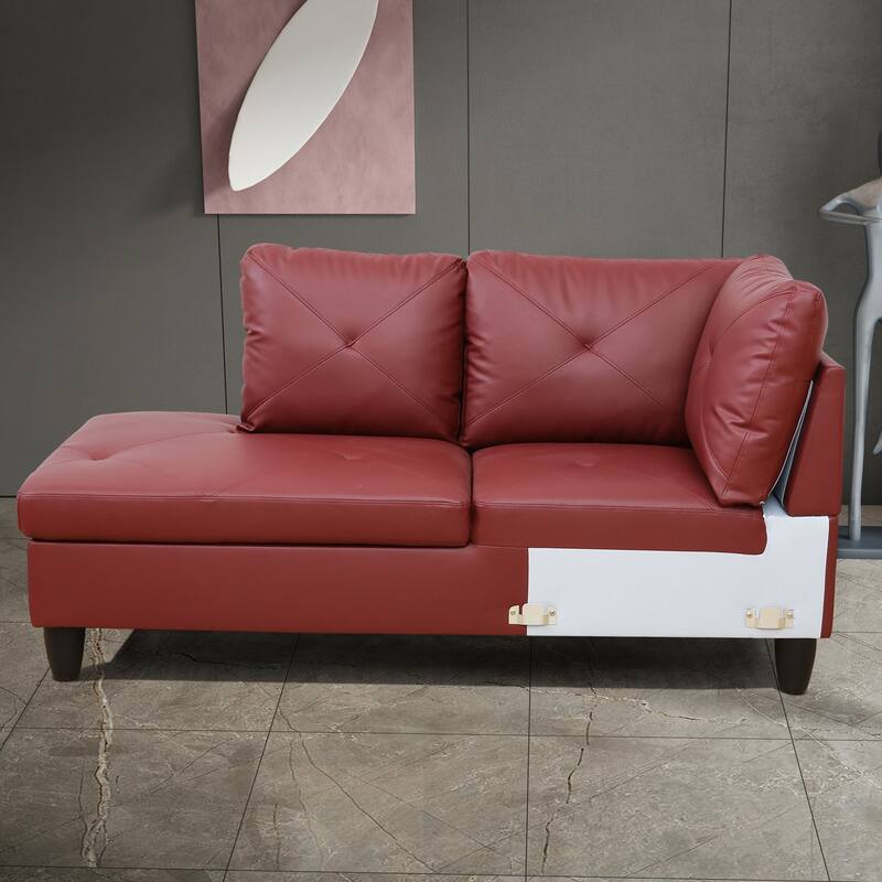 L-Shaped PU Leather Sofa & Chaise with Ottoman