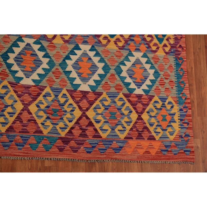 Kilim Oriental Area Rug Hand-Woven Living Room Wool Carpet - 8'2"x 9'6"