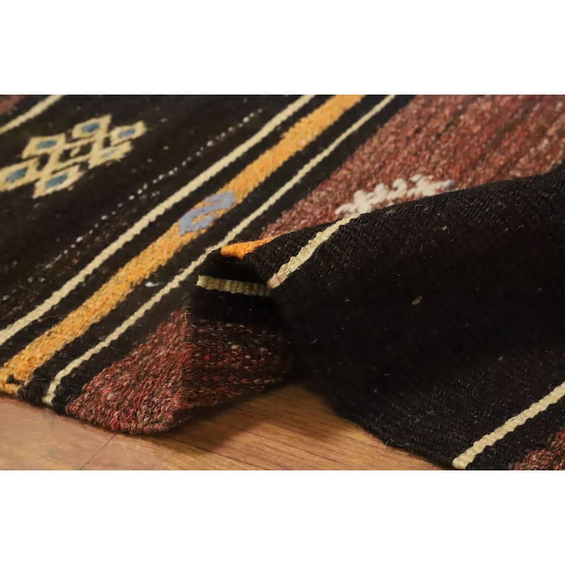 Hand Woven Oriental 100% Wool Carpet Southwestern Tribal Multi-Colored Kilim Runner Rug - 12' 5'' X 4' 3''