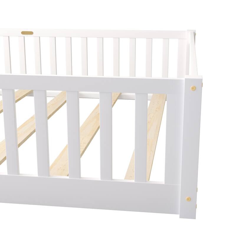 Floor Platform Bed with Fence Guardrails and Door