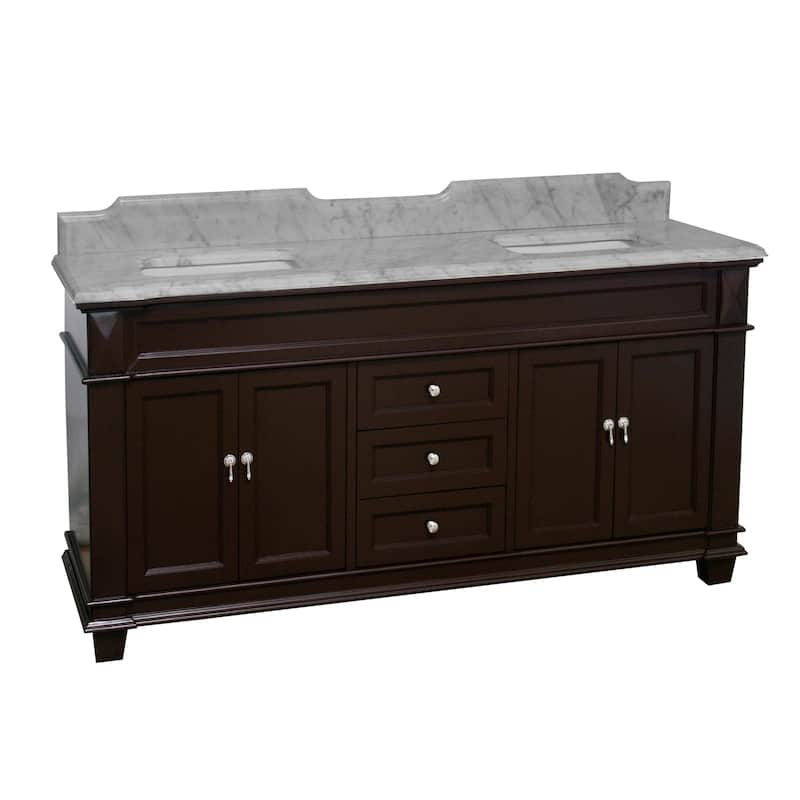 KitchenBathCollection Elizabeth 72" Double Bathroom Vanity with Carrara Marble Top