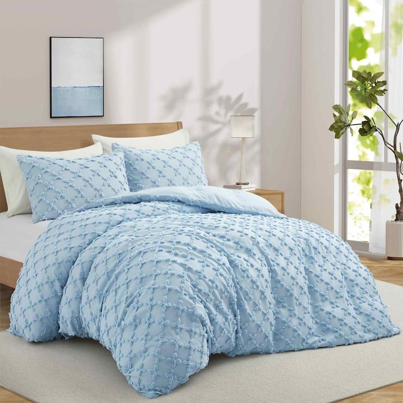 Tufted Clipped Jacquard Geometric Oversized Duvet Cover & Pillowcase Set