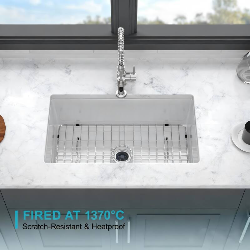 Undermount Single Bowl Fireclay Kitchen Sink - Dual Mount White Porcelain Fireclay Rectangular Deep Single Bowl Sink Basin