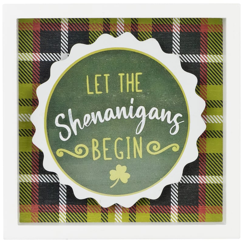 Let the Shenanigans Begin St. Patrick's Day Framed Wall Sign - 6" - Green Plaid