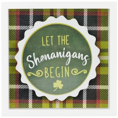 Let the Shenanigans Begin St. Patrick's Day Framed Wall Sign - 6" - Green Plaid