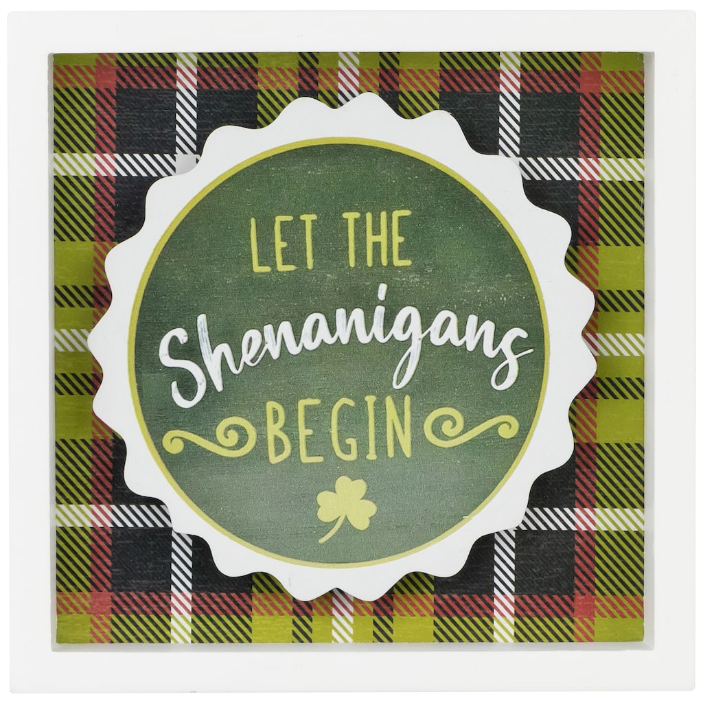 Let the Shenanigans Begin St. Patrick's Day Framed Wall Sign - 6" - Green Plaid