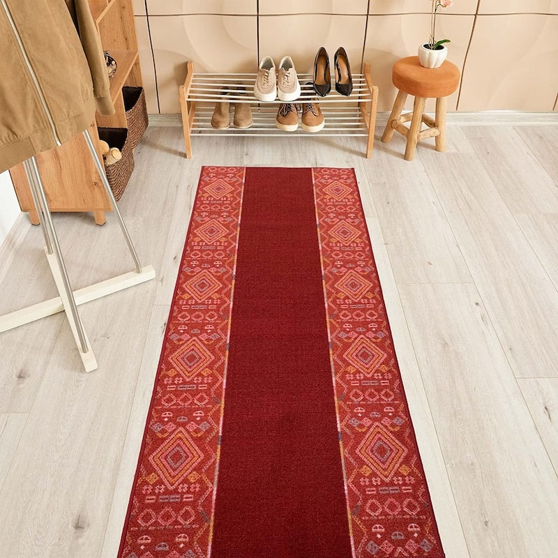 Custom Size Southwestern Border 26 Inch Wide Non-Slip Stair Runner Rug