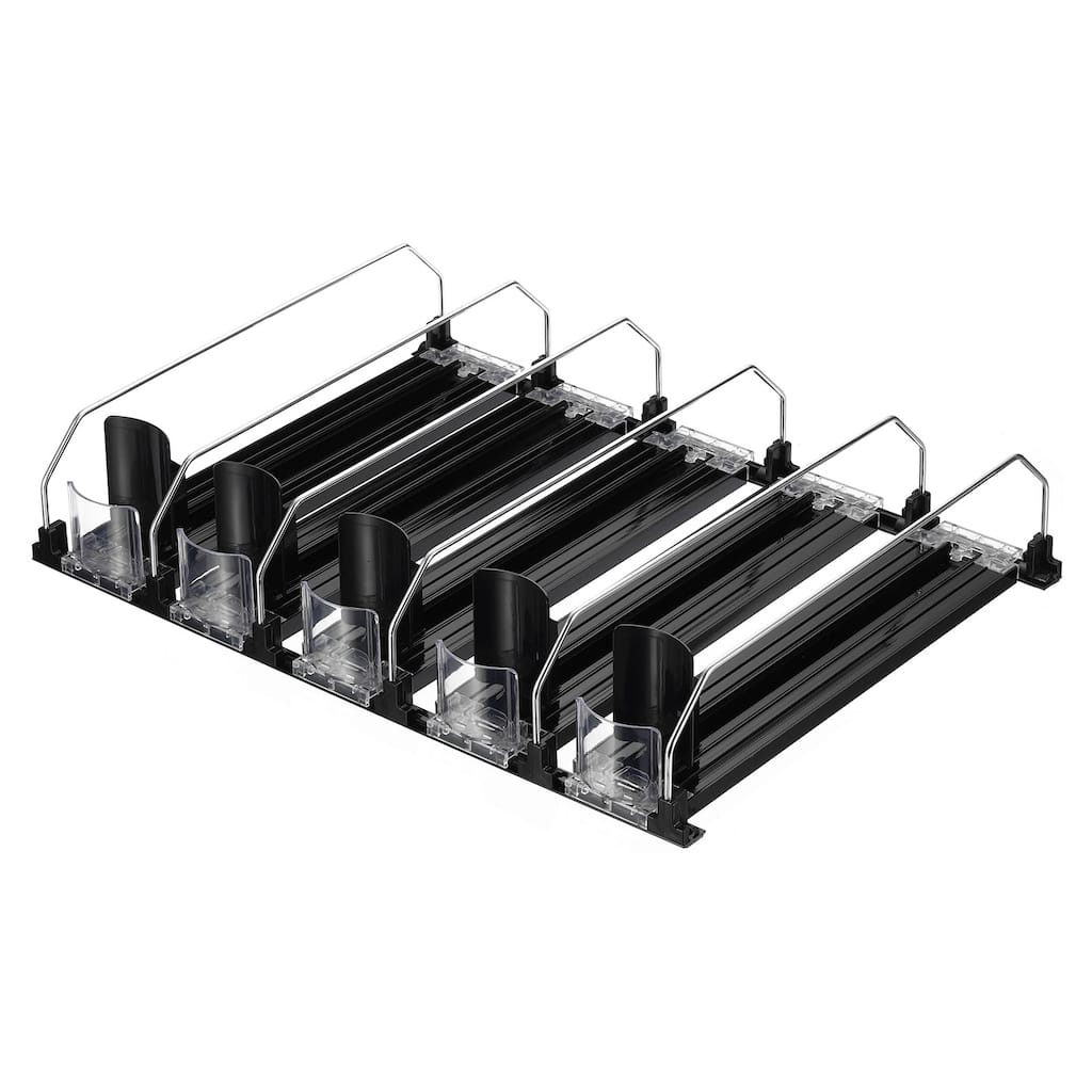 5pcs Self-Pushing Soda Can Dispenser Drink Organizer for Fridge Pantry, Black
