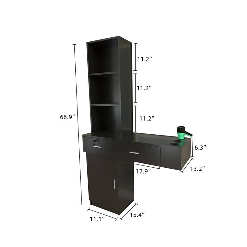 Lock Wall Vertical Beauty Salon Table Black - N/A