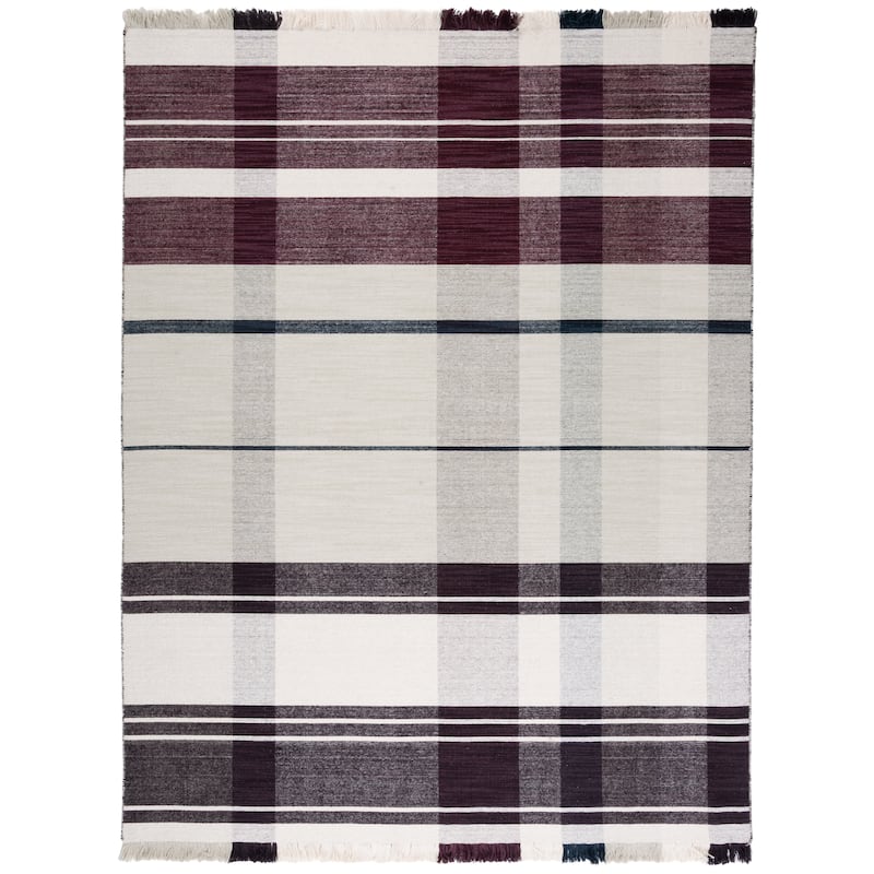 SAFAVIEH Striped Kilim Huldah Wool Fringe Rug - 9' x 12' - Ivory/Grey