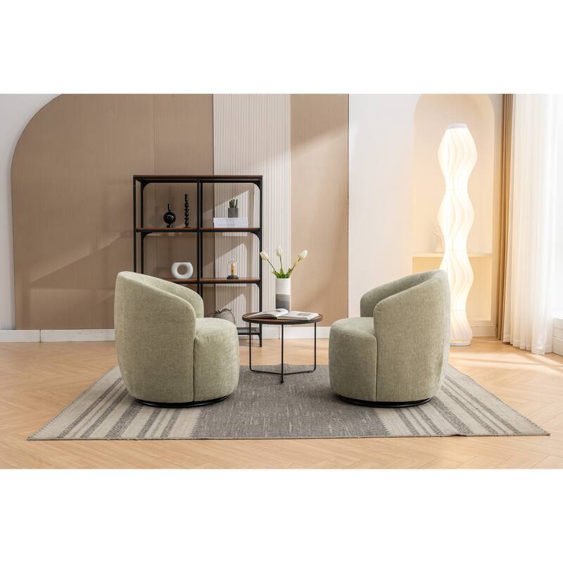 Light Green Chenille Modern 25.6" Upholstered Swivel Barrel Chair with Black Powder Coating and Metal Ring