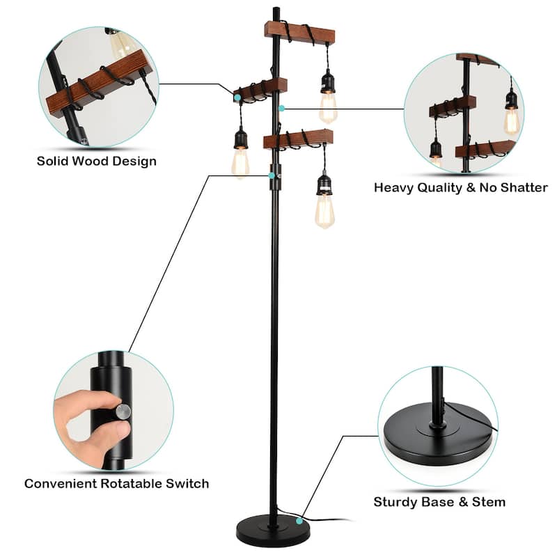 Farmhouse Tree Floor Lamp 68 Inch 3 Lights Wood Standing Lamp