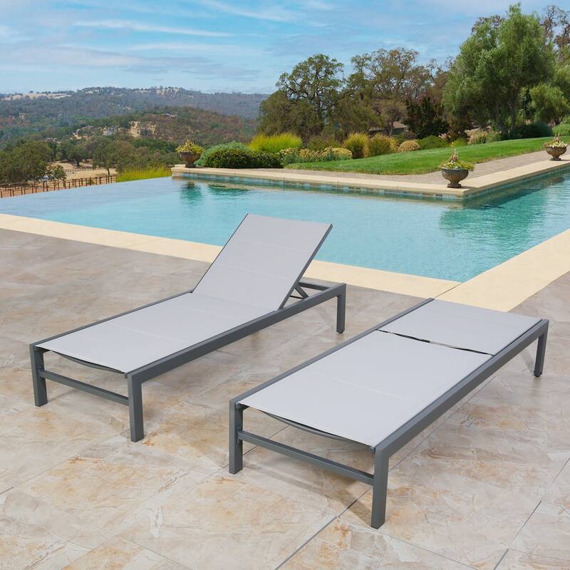 Outdoor Chaise Lounge Adjustable Padded Patio Reclining Chaise - Grey