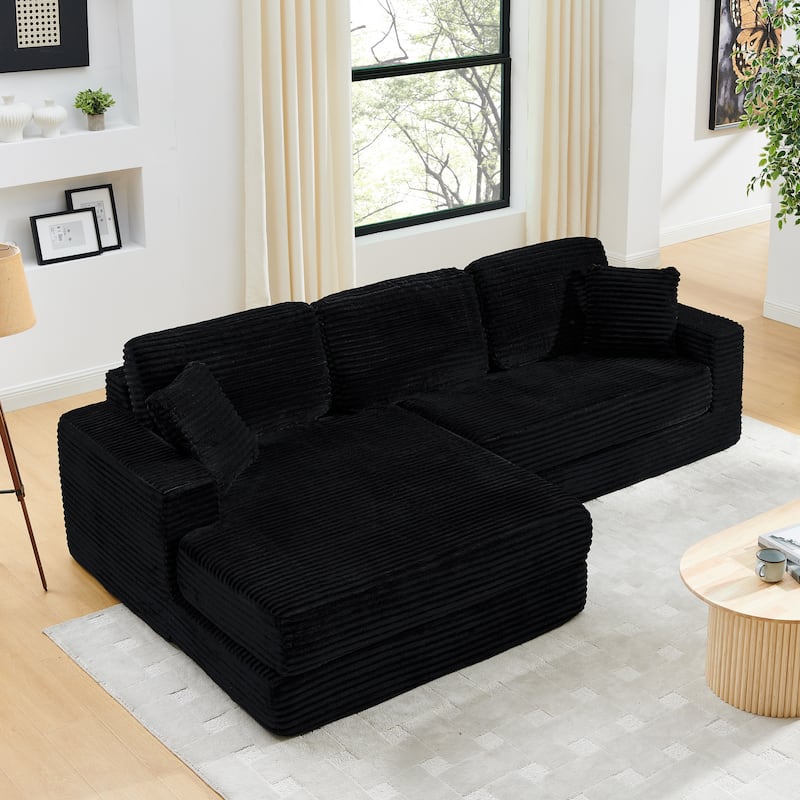 112.6" Corduroy L-Shaped Modular Sectional Sofa with Sleeper (Left)
