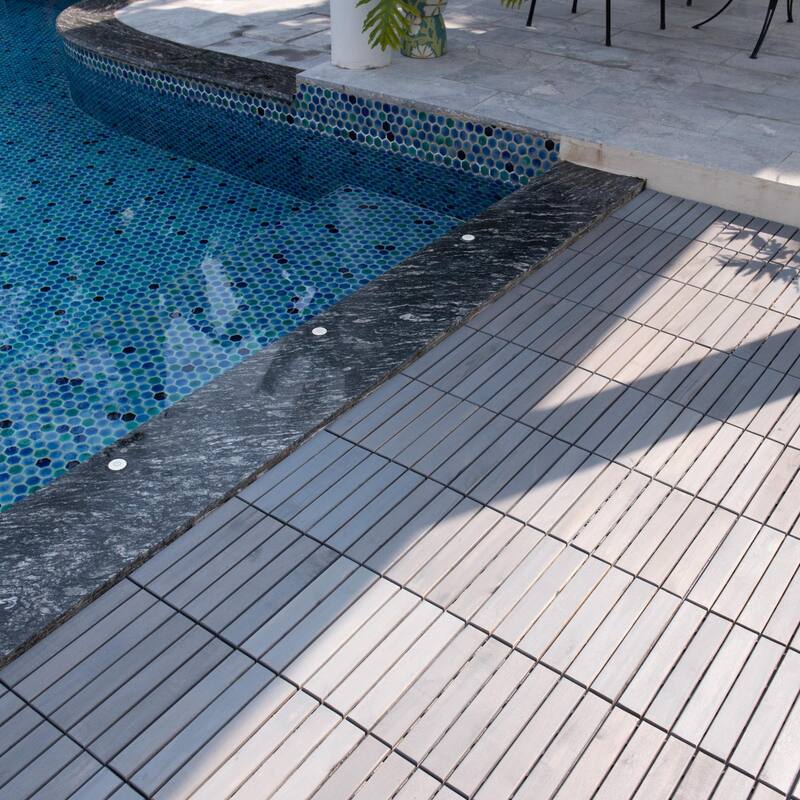 20 PCS Interlocking Deck Tiles Striped Pattern, 12" x 12" Square Yellow Acacia Hardwood Outdoor Flooring